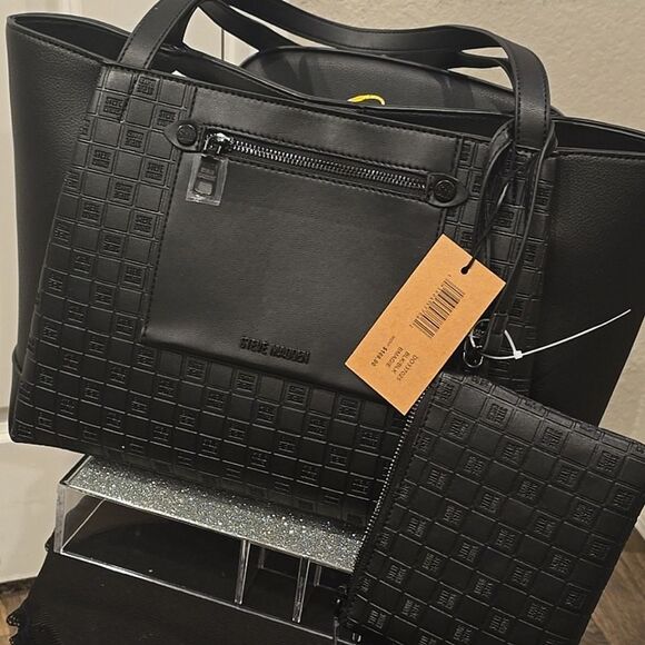 Steve Madden BMagie Block Logo Tote Bag- Black - Picture 5 of 11